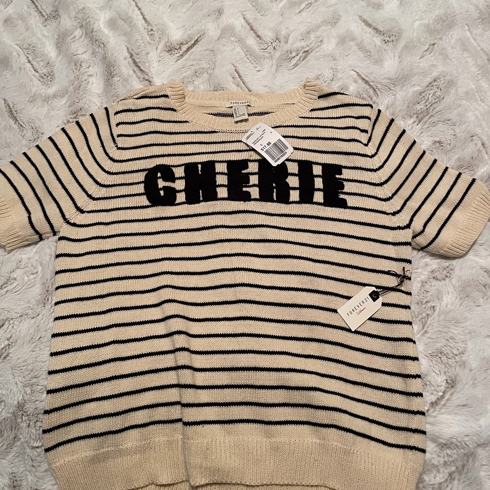 Forever 21 Black on Cream Striped Knit Tee